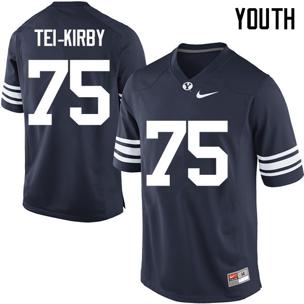 Youth #75 Wayne Tei-Kirby BYU Cougars College Football Jerseys Sale-Navy